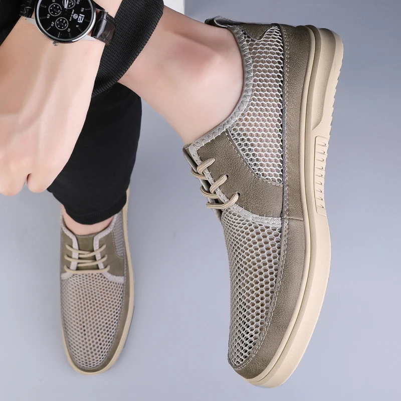 

New Summer Men's Breathable Mesh Casual Shoes Fashion Lace Up Lightweight and Comfortable Outdoor Wear Resistant Sports Shoes