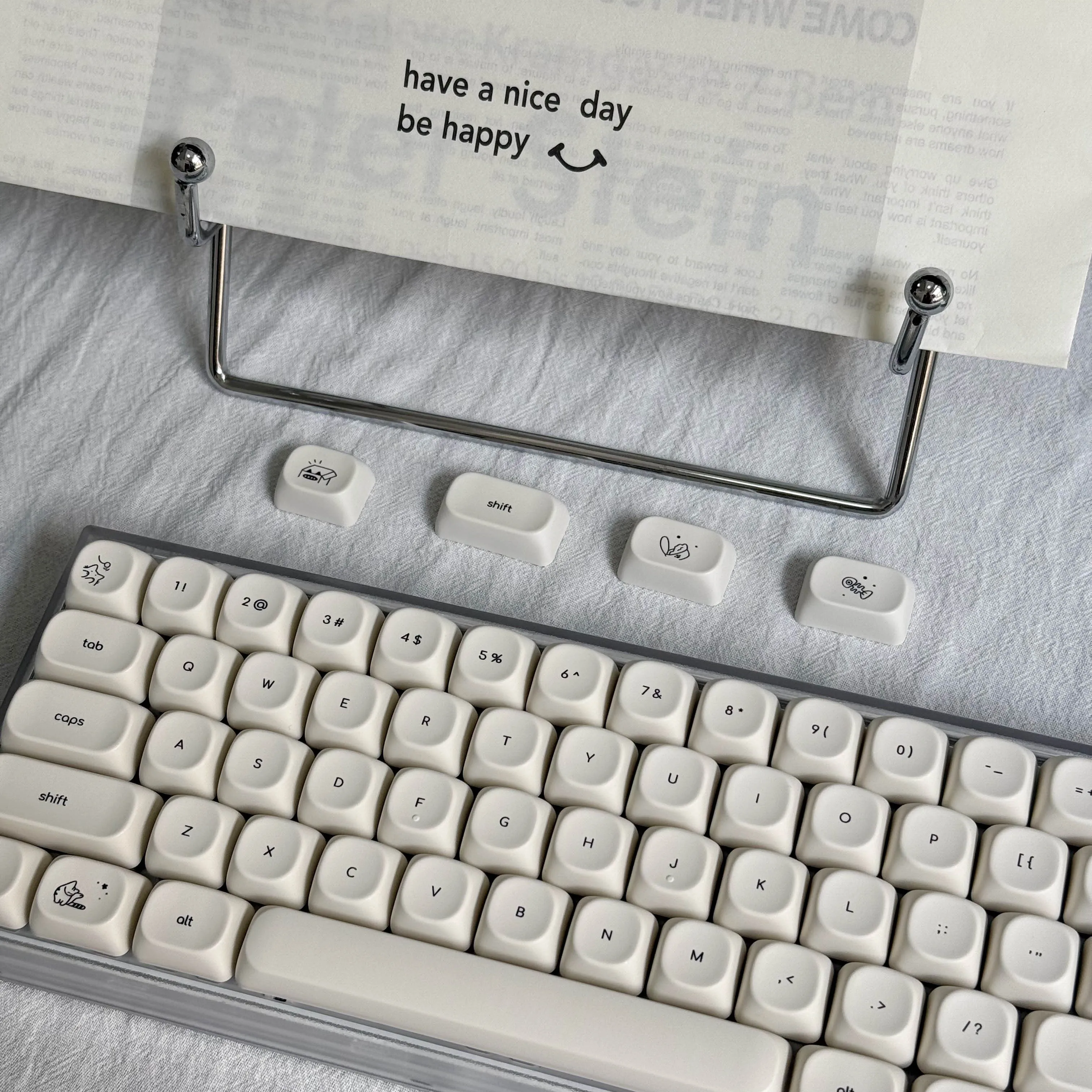 أغطية مفاتيح بسيطة باللون الأبيض الحليبي والوردي MOA 124 مفتاحًا نمط قطة لطيف ممتاز PBT الإنجليزية الكورية Ver للوحة المفاتيح الميكانيكية #6