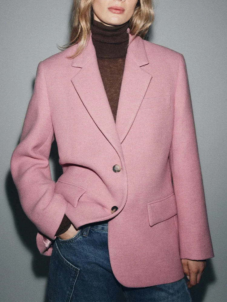 

New European-style women's fashion: Versatile and elegant solid-color oversized blazer with single-breasted button closure.