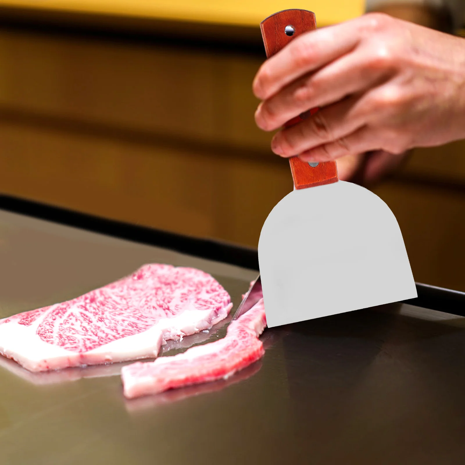 

2pcs StainlessSteelShovel HouseholdWoodenH BarbecueBamboo Household Shovel SmallSkewerSteak AntiskidAntiscald Safedurable