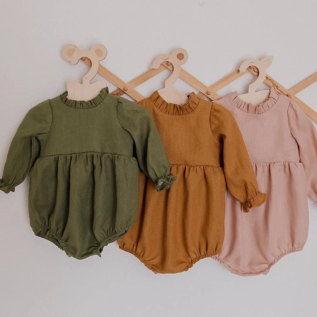 

Летний костюм для новорожденных девочек, однотонный детский комбинезон, хлопковый комбинезон с длинными рукавами для младенцев