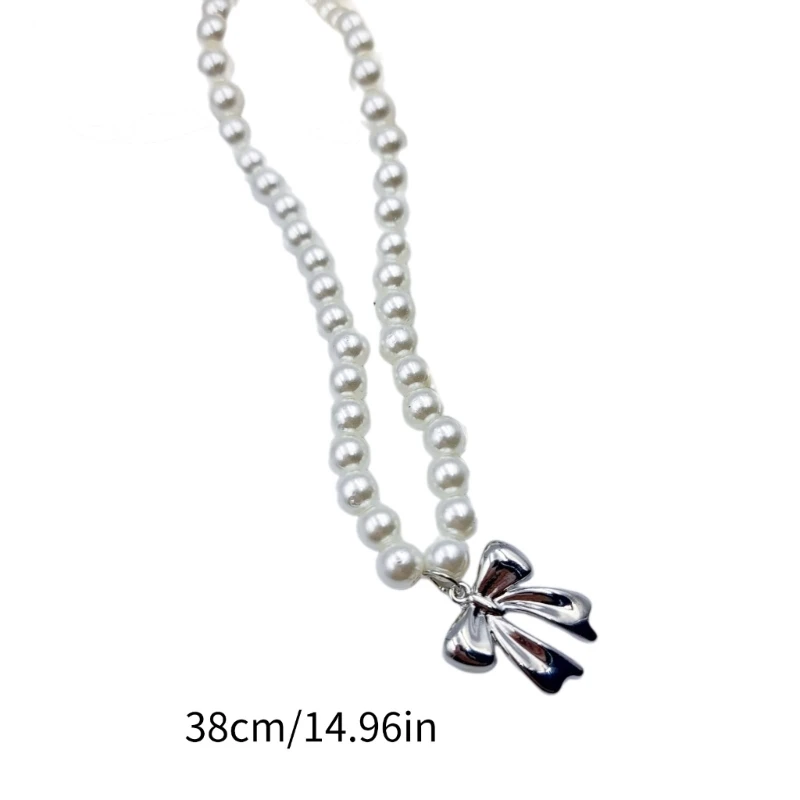 634C Elegant Bowknot Beads Necklaces Stylish Charm Necklace Versatile Neck Jewelry