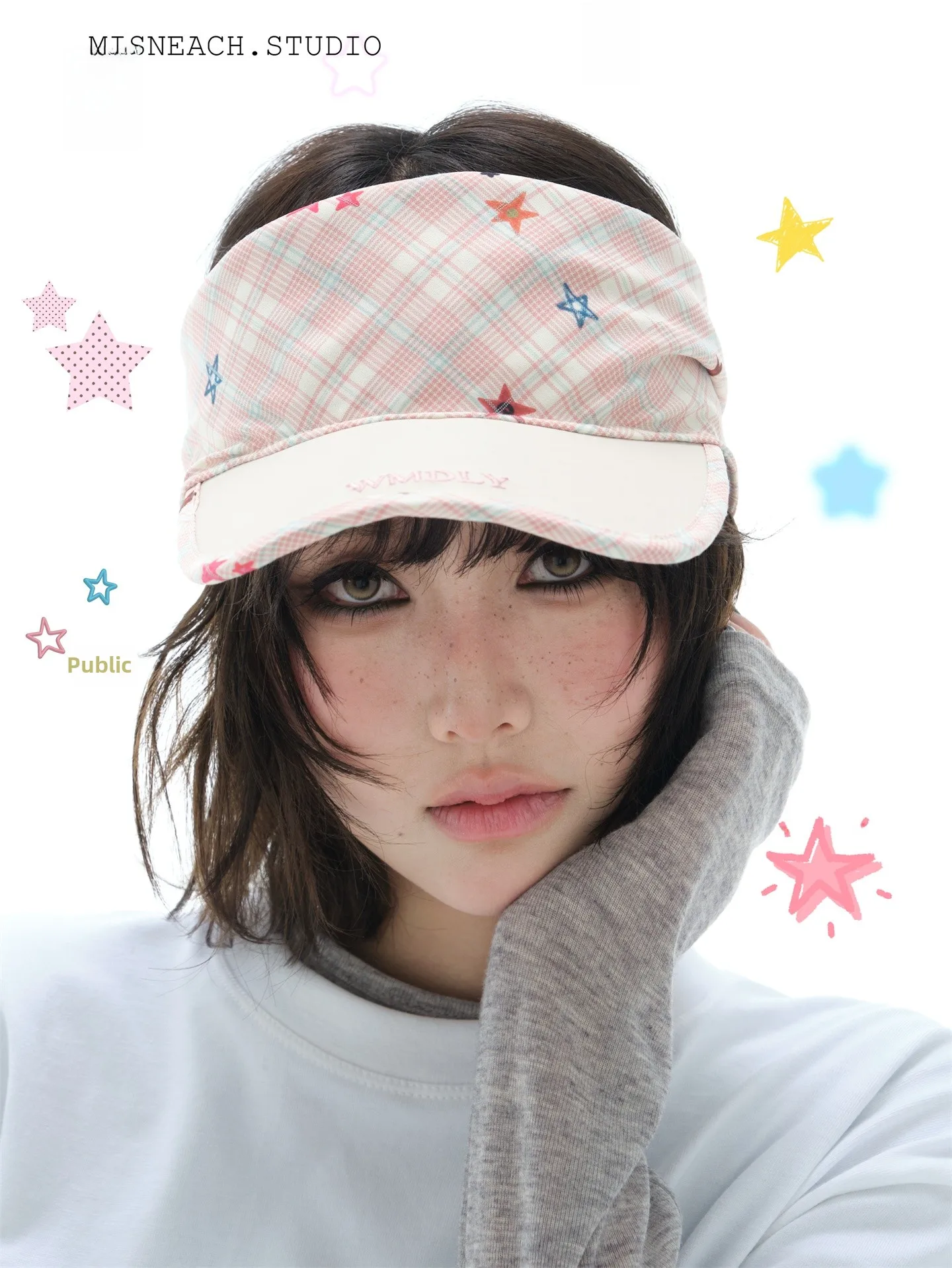 

Fashionable Korean Style Original Plaid Star Tie Headscarf Hat Women's Various Ways to Wear Square Scarf Baseball Cap Stylish...