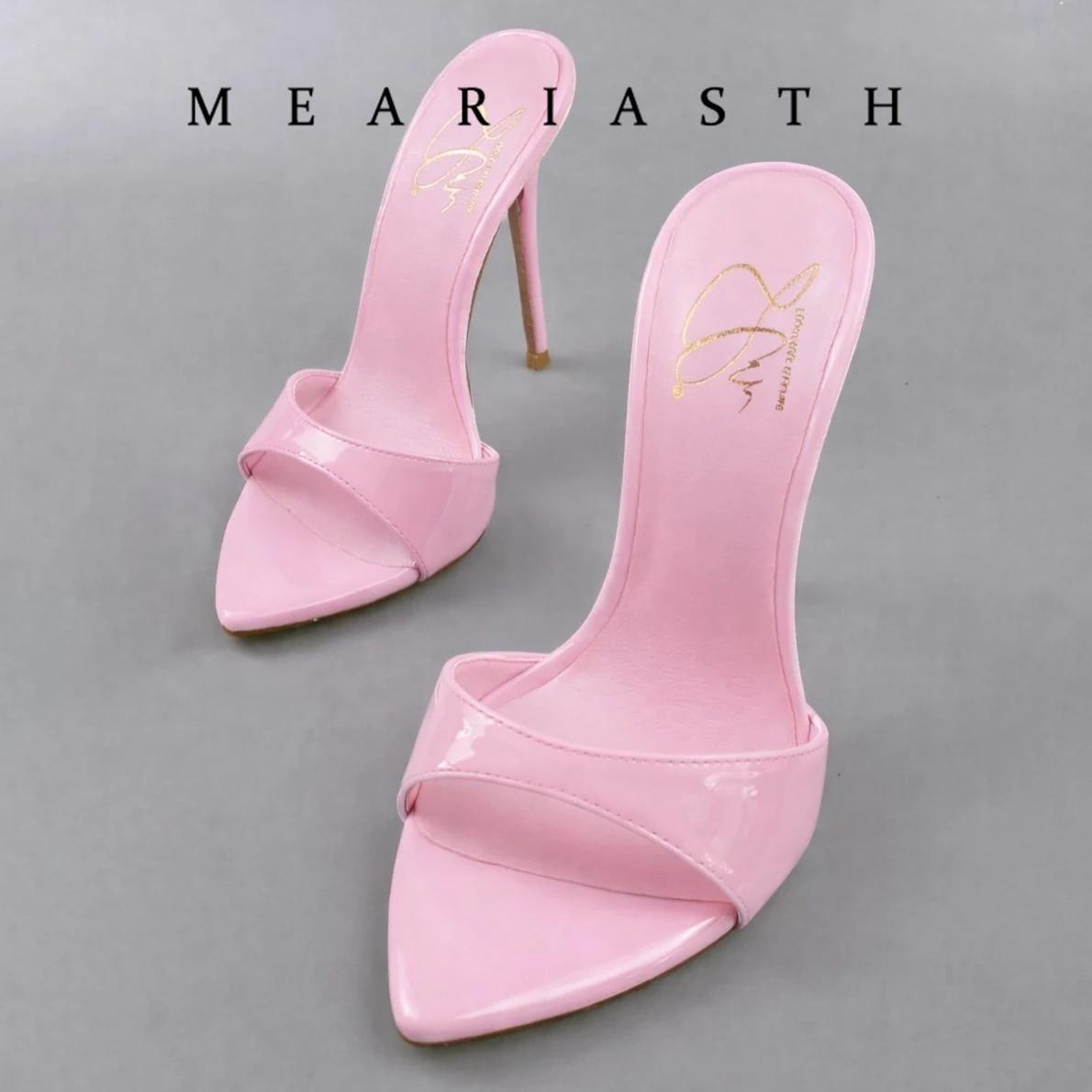 2026 Fashion Sexy patent leather Shallow Slim High Heels Women's Pointed Open Toe Outdoor Solid Color Sandals Slippers Mules