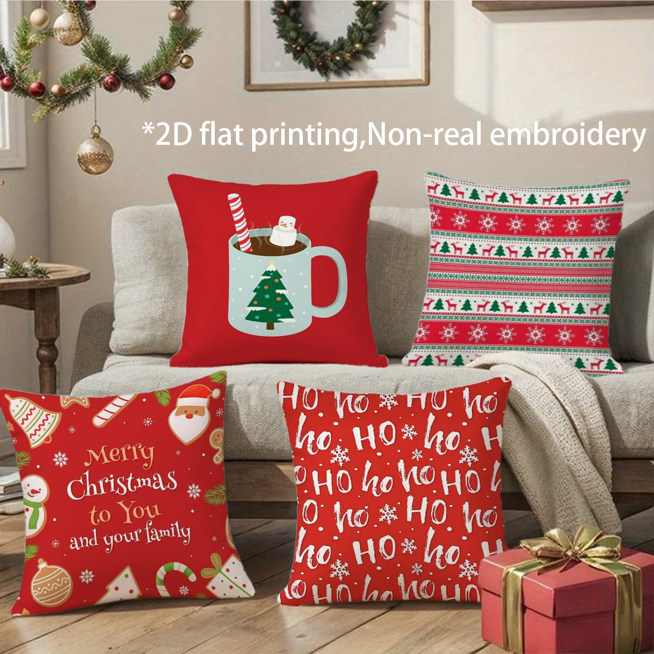 Christmas Throw Pillow Covers Pattern Cushion Cover Suitable for Sofa Bedroom Car Pillow Cover