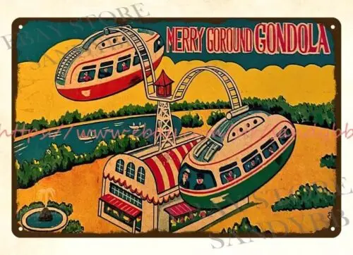 JAPAN tin toy merry goround gondola metal tin sign home wall art lodge cafe