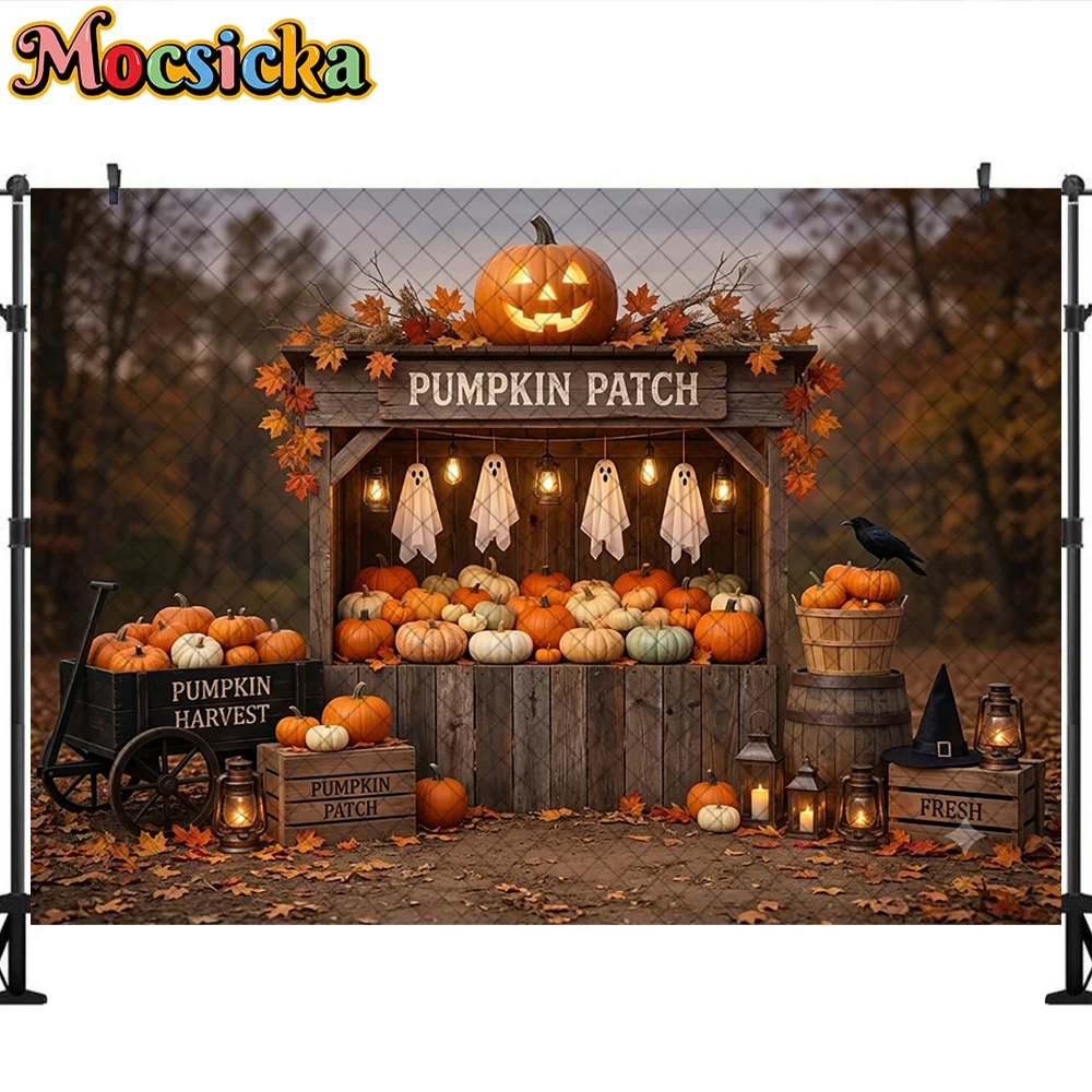 Mocsicka Photography Backdrop Pumpkin Patch Fall Harvest Decoration Autumn Kids Halloween Party Portrait Photo Studio Props