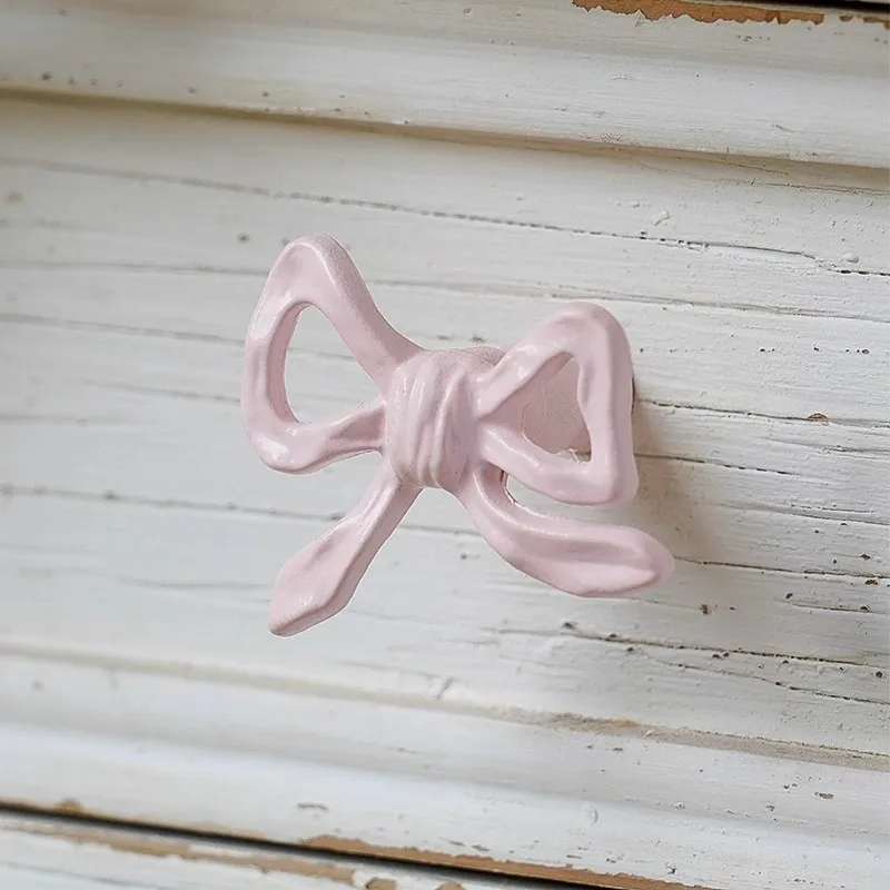 Pink Bowknot Drawer Knobs French Cabinet Handles Home Decor Dresser Wardrobe Pulls for Kids Iron Creative Furniture Hardware