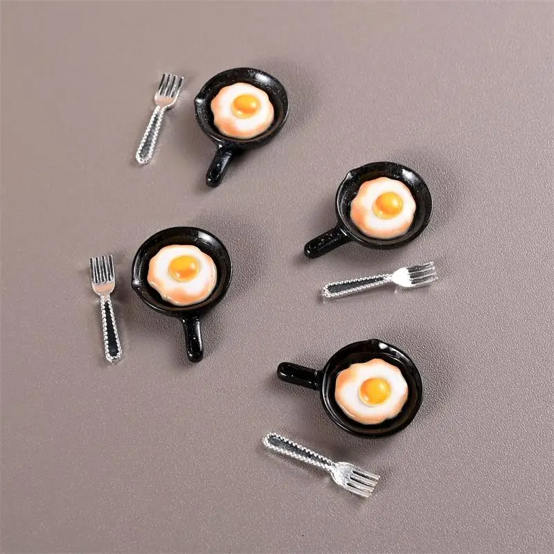 5 jogos/saco simulação casa de bonecas pan omelete garfo molho tomate modelos em miniatura diy para cozinha jantar talheres crianças brinquedo decoração