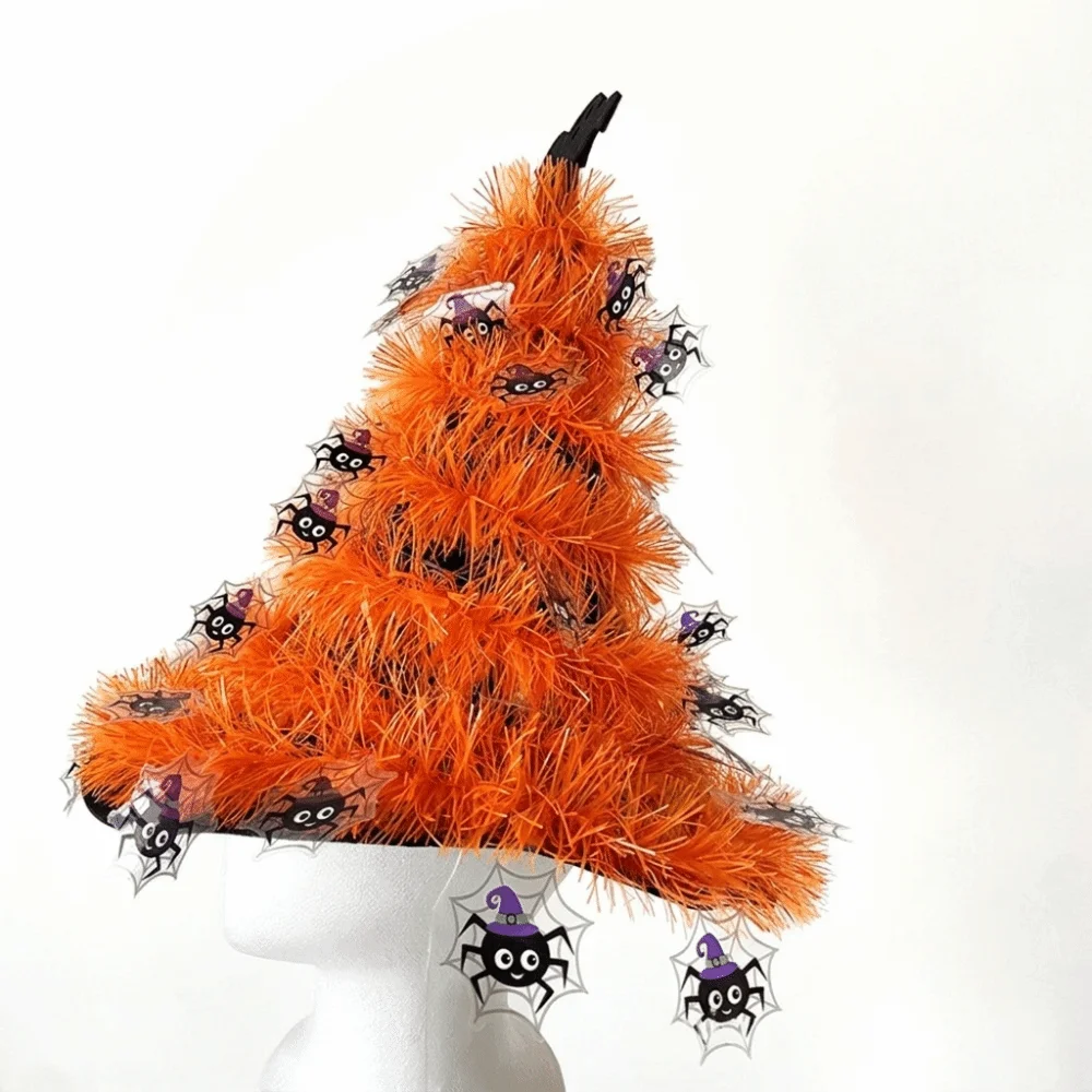 Cute Spider Halloween Hat Pumpkin Non-woven Rain Silk Witch Hat Simulated Cosplay Costume Wizard Cap Home
