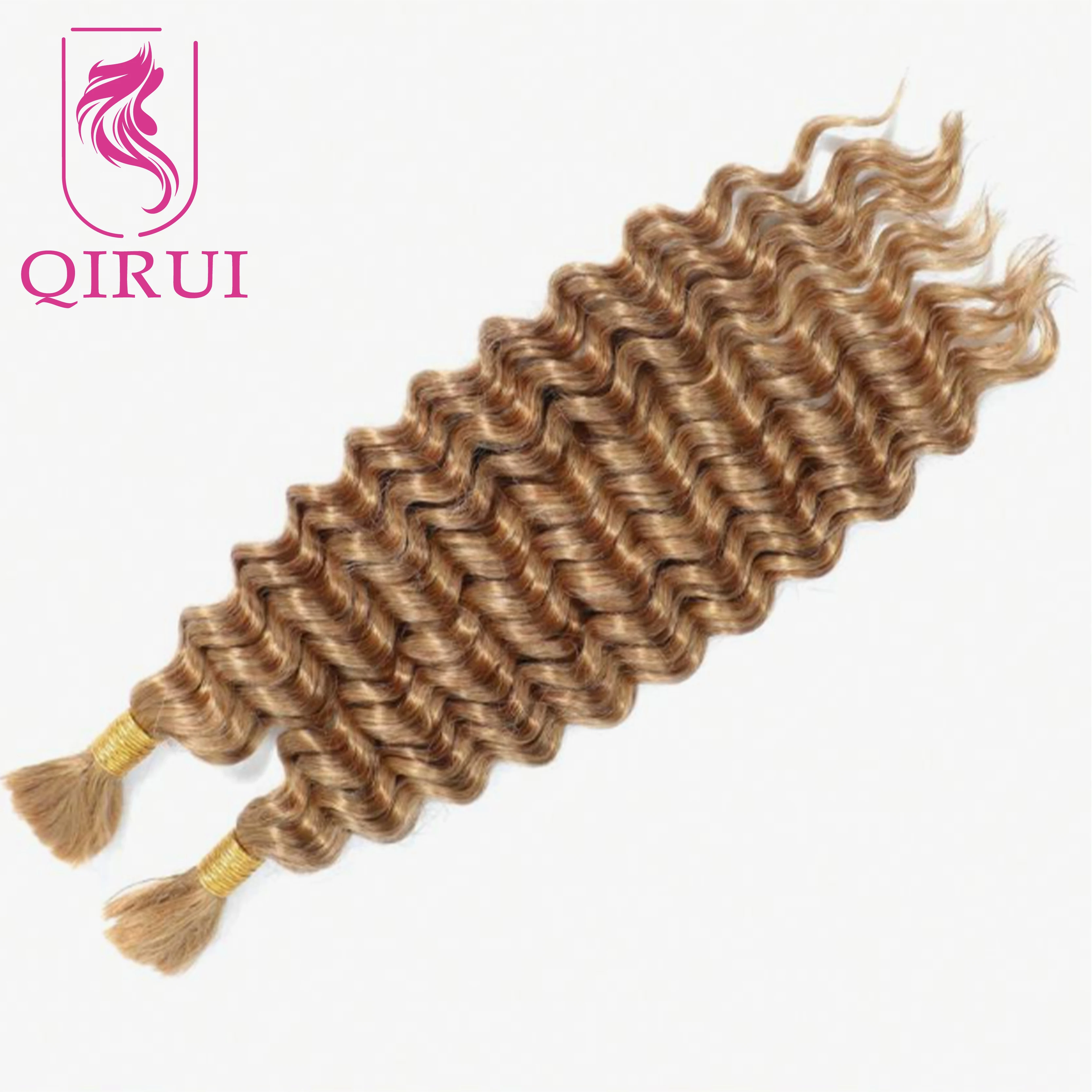 Bulk Human Hair For Braiding Deep Wave Color #27 Double Drawn Knotless Hair Extensions Crochet Boho Box Braids Hair No Weft