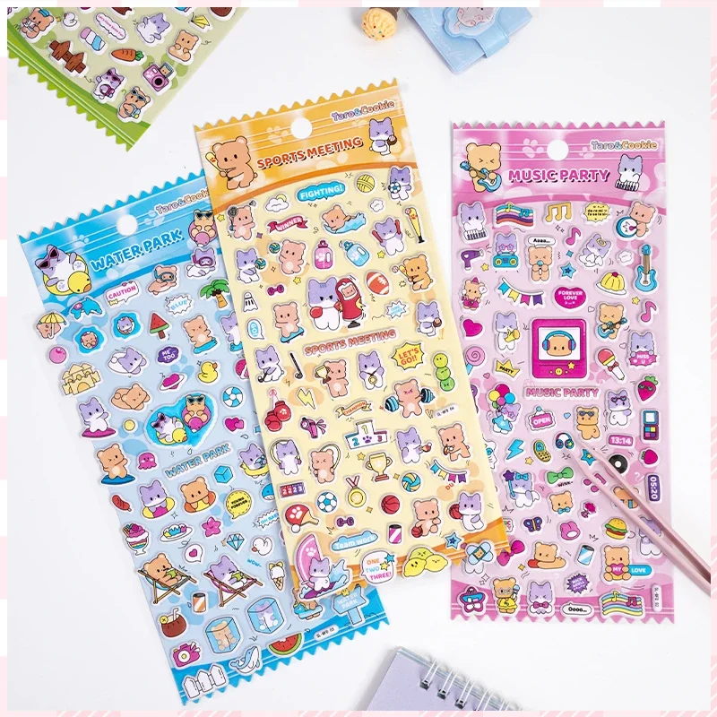 4 pcs/lot Cartoon Cats Bear Cookie 3D Stickers Scrapbooking DIY Journal Stationery Sticker Cute Deco Aesthetic Art Supplies