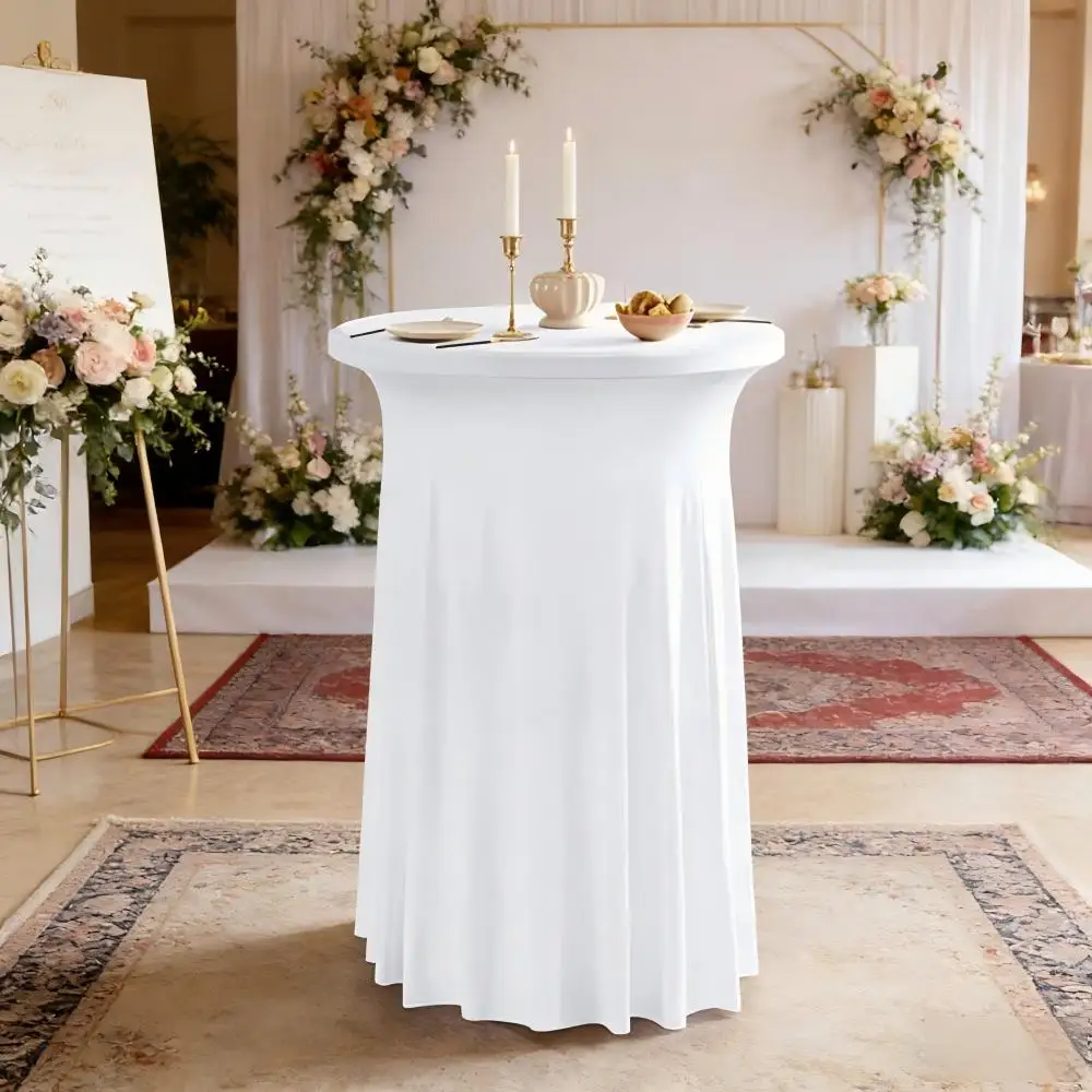 Hotel Bar Cocktail Table Cover Solid Color Elastic Round Table Cloth for Conference Sign-in Table Overseas Hotel Bar Skirt Style