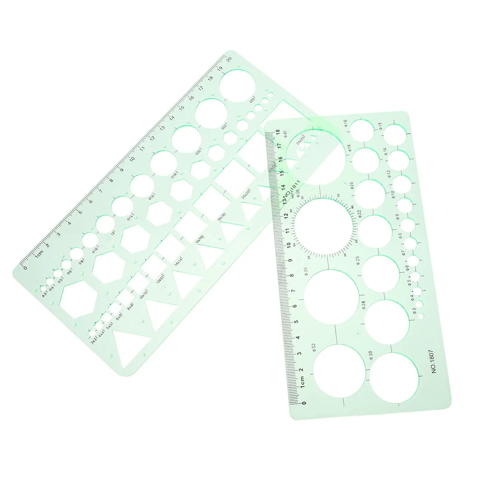 2pcs Transparent Drawing Templates Geometric Ruler Stencils Circle Shapes Drafting Tools Plastic Supplies Clear Precision