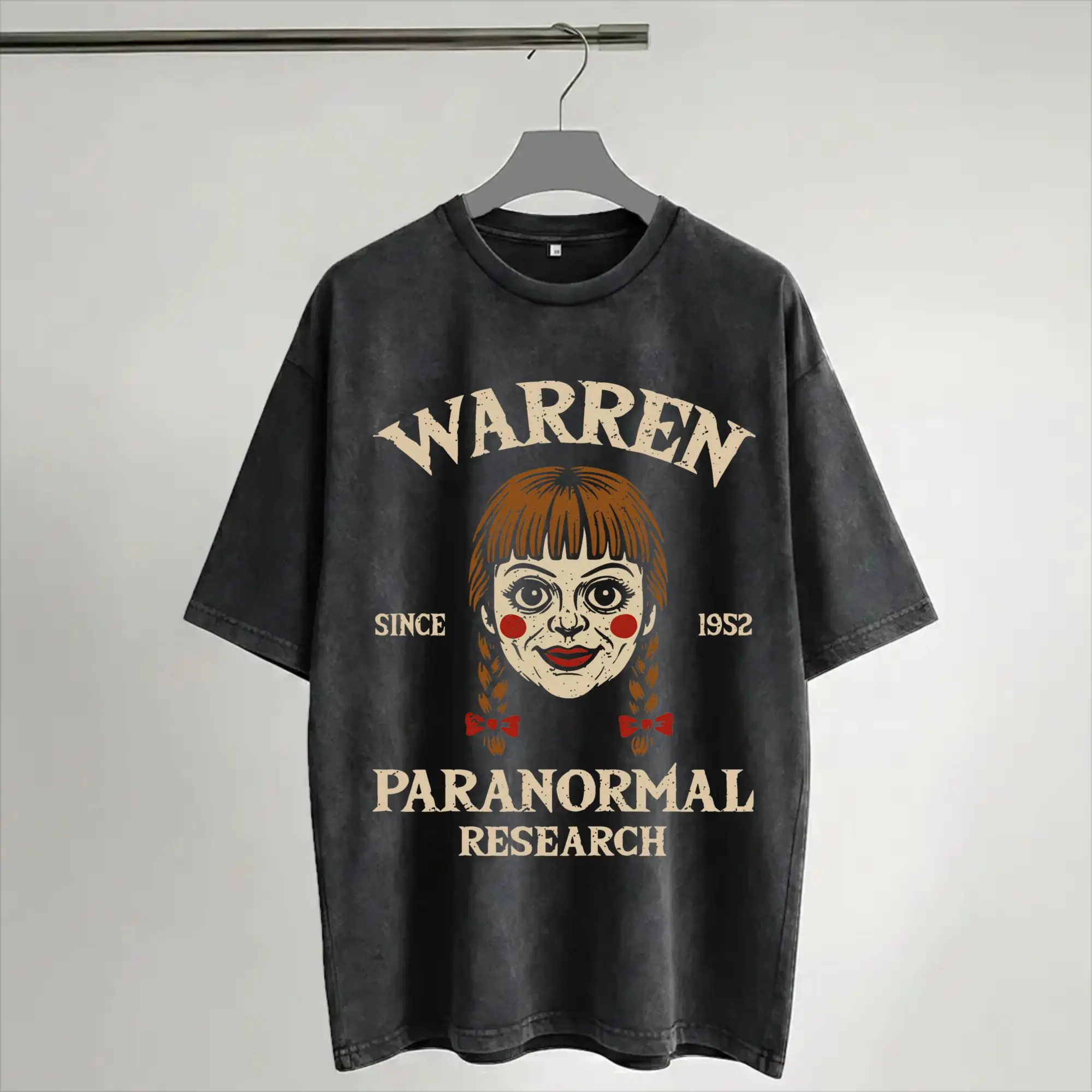 Warren Paranormal Research Annabelle Merch Washed T Shirt for Men Women Streetwear Hip Hop T-Shirts Graphic Printed  Tees