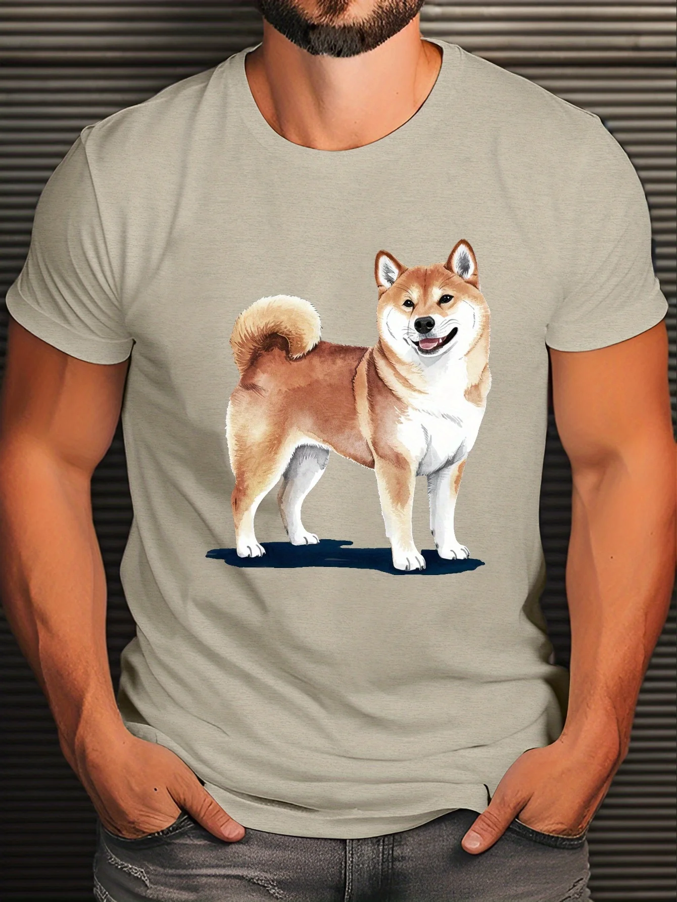 

Shiba Inu Dog Watercolor Print Cotton Graphic Tee Men Casual Short Sleeve T-Shirt