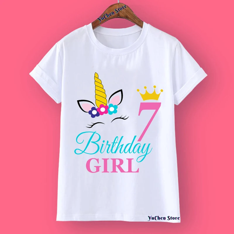 2022 New Kids Girls Summer Birthday T-shirts Short Sleeved T Shirt Size 1 2 3 4 5 6 7 8 9 10 Year Children Party Clothing Tops