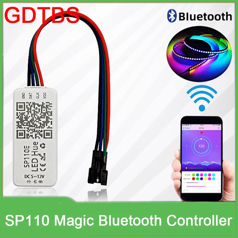 Imagem -02 - Controlador de Luz Compatível com Bluetooth Ws2811 Ws2812b Sk6812 Rgb Rgbw Apa102 Ws2801 Pixels Led Strip Ios Android Peças Sp110e