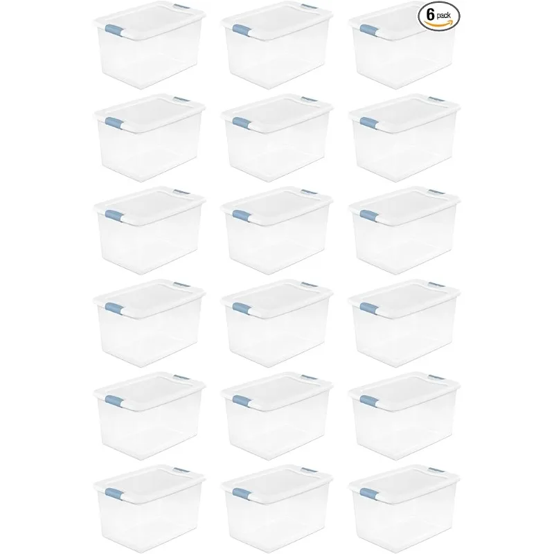 

6-Pack Stackable Storage Bin with Lid, Clear Plastic Design, 64 Quart