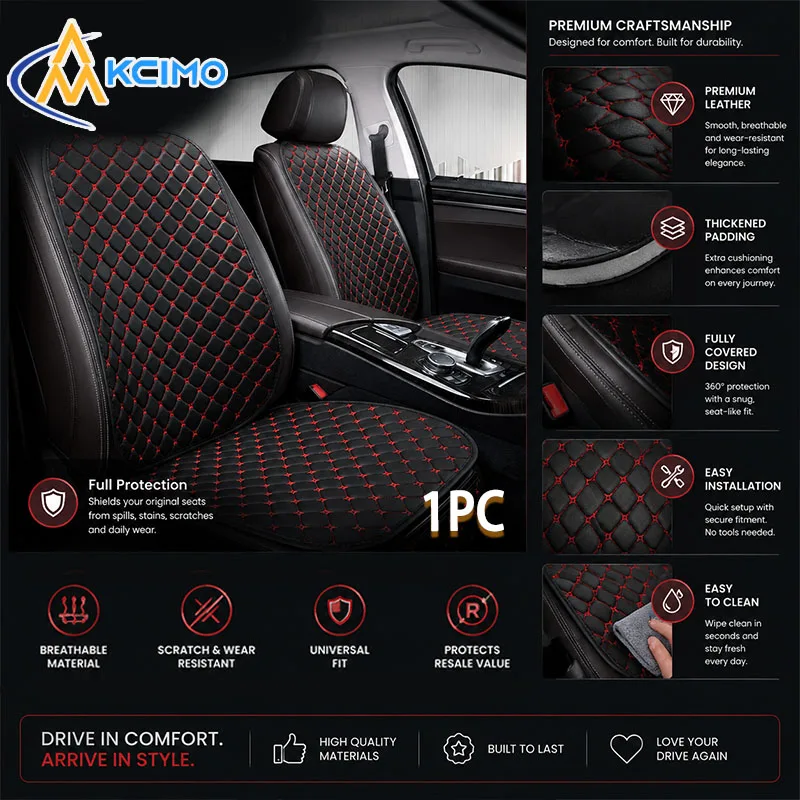 Image of Premium PU-Leder Autositzkissen, Ganzjahres-Atmungsaktiver Fahrzeugsitzschutz, Universelle Autositzbezüge für Vorder- und Rücksitze