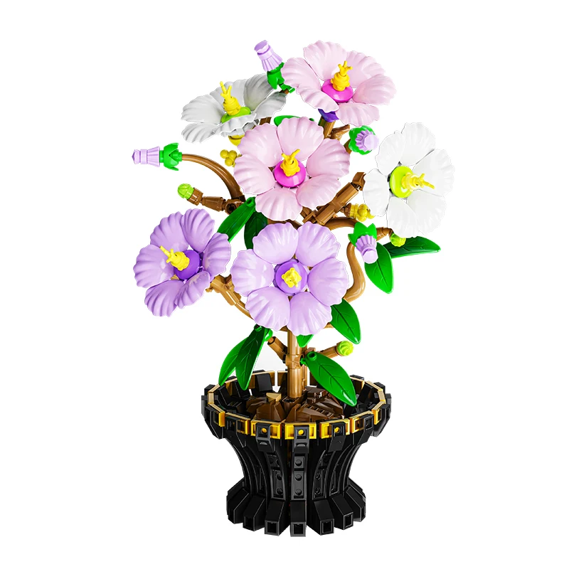 

503PCS Bonsai Hibiscus Tree Home Decor Creative Ornament Building Blocks Flower Set Educational Assembly Toy Birthday Gift