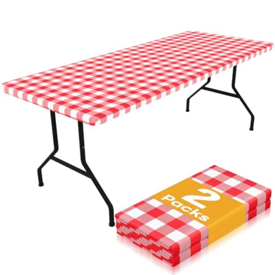 

Picnic Table Cloth 2 Pack, Waterproof Elastic Fitted Tablecloths for 36x96 Rectangle Tables, Washable Polyester Buffalo Plaid T