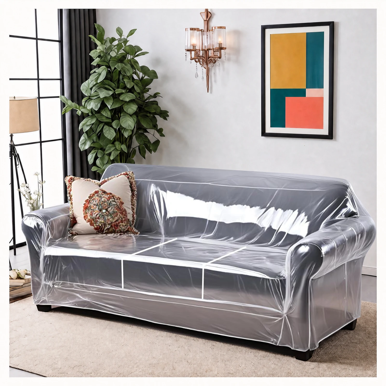 Clear Vinyl Couch Cover Waterproof 1/2/3 Seat Sofa Protector Heavy-Duty Vinyl Protects Sofas from Pet Claws, Stains, Dust, Spill