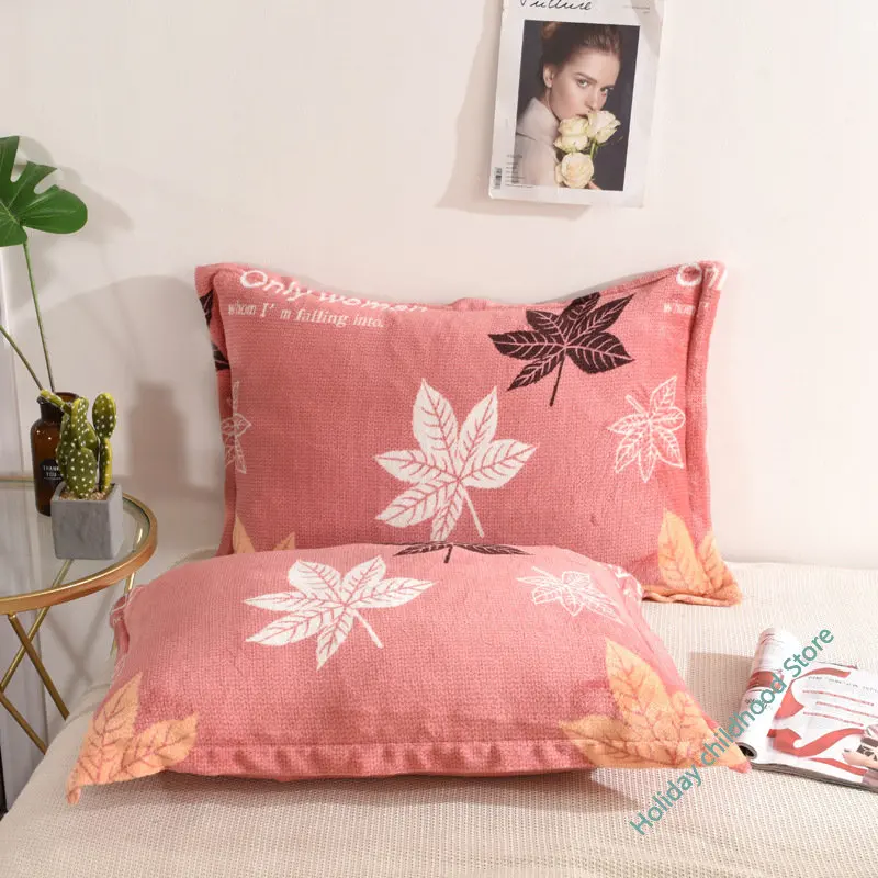 Winter coral flannel pillowcases a pair of adult student thickened warm flannel Plush pillowcases