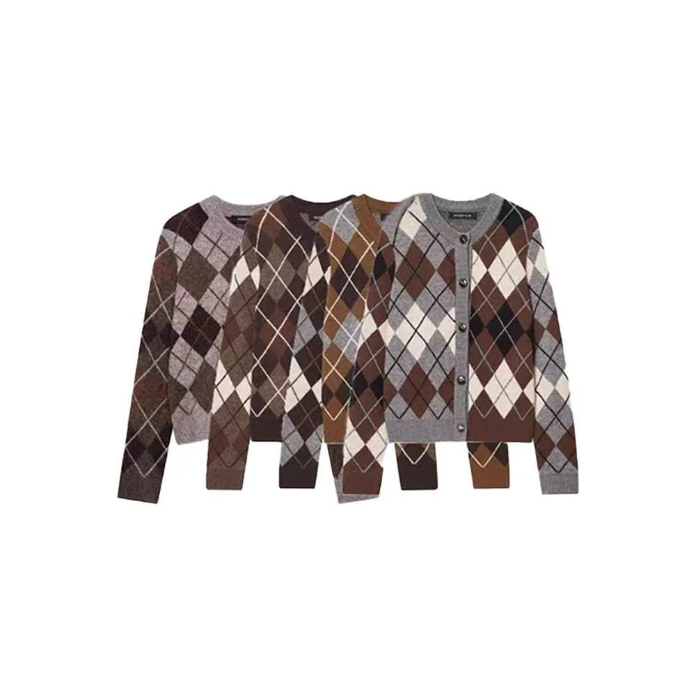 

Autumn new women's fashion casual versatile diamond patterned knitted jacket