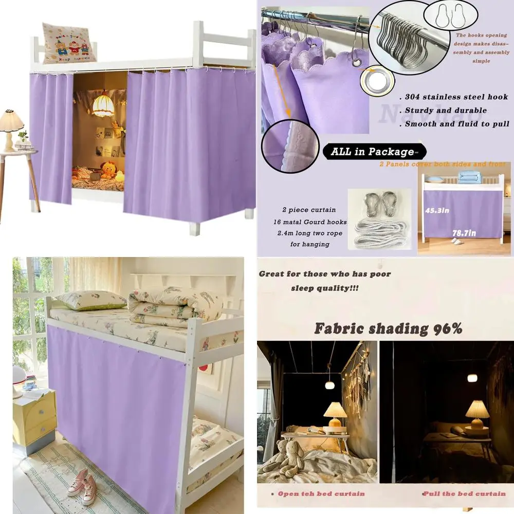 

Thick Blackout Bunk Bed Curtains for Dorms - Single Sleeper Canopy for Students