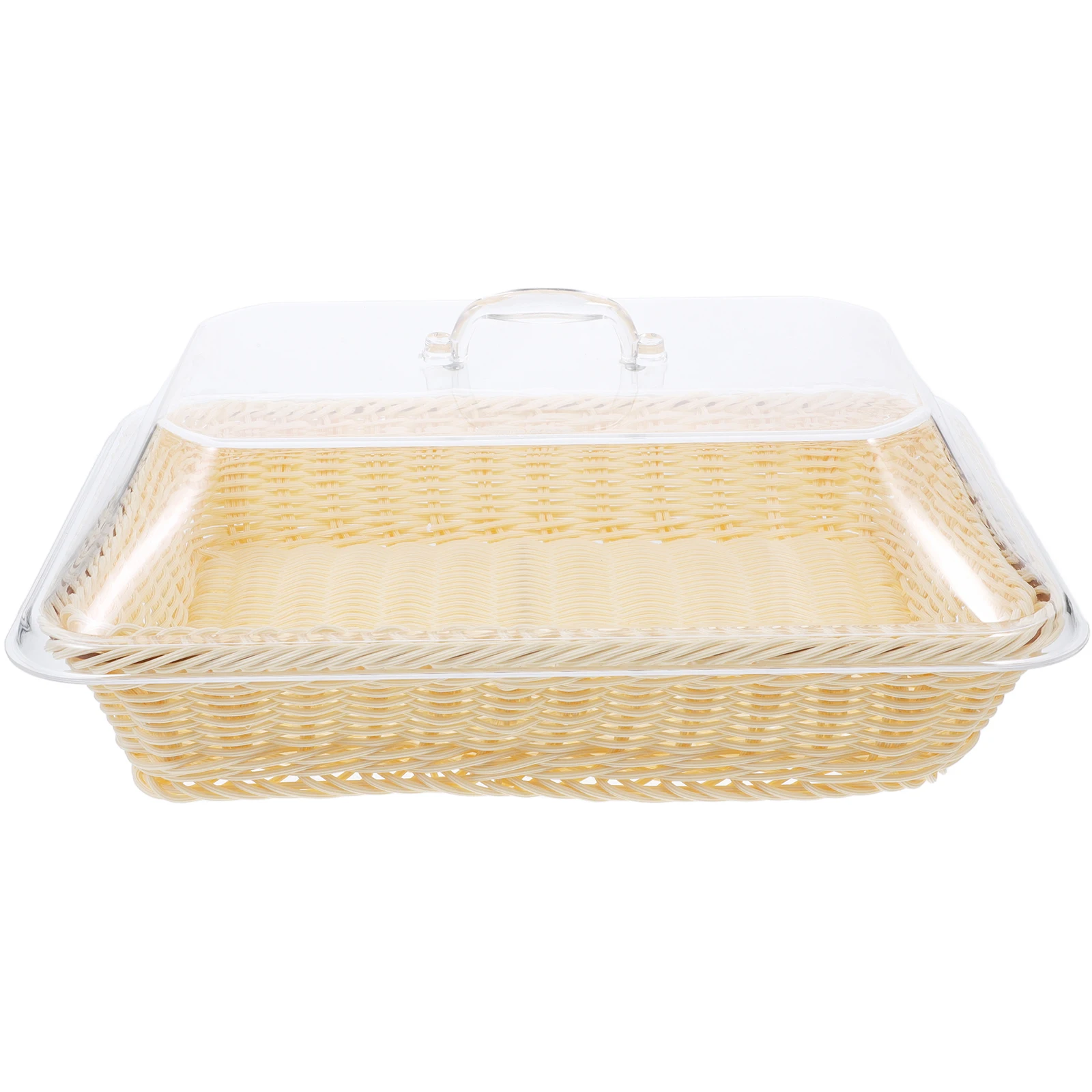 

Plastic Bread Fruit Basket Woven Design Acrylic Cover Kitchen Counter Household Food Protector Dessert Plate Serving Bowl