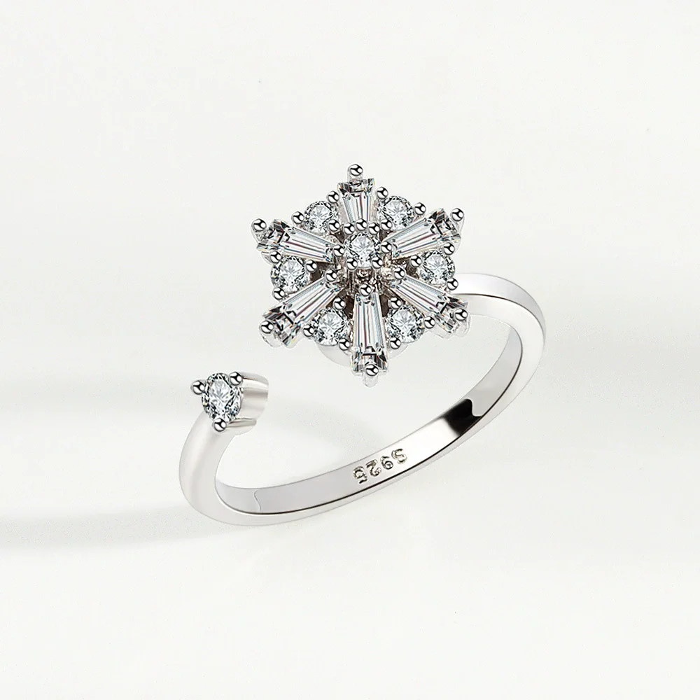 VENTFILLE 925 Sterling Silber Mond Und Sterne Zirkon Drehbare Ring Für Frauen Geschenk Diamant Stress Lindern Ring Schmuck Großhandel
