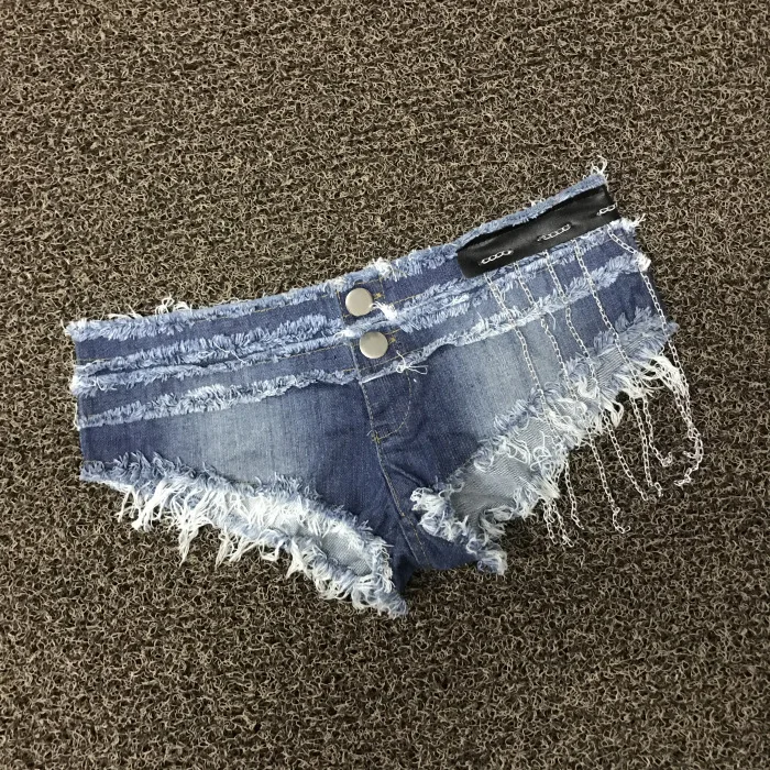 Super Short, Low Waist Shorts, Jeans, Women's Summer Hot Pants with Chain