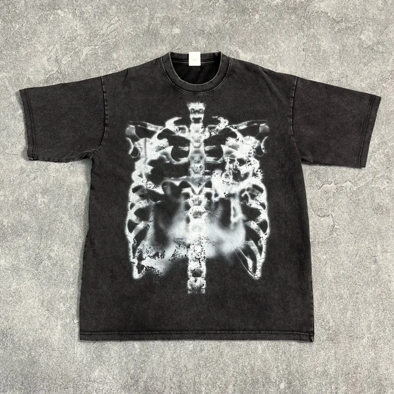 

Готическая уличная футболка с принтом скелета, мужская негабаритная темная уличная футболка в стиле хип-хоп, повседневный свободный летний топ с короткими рукавами