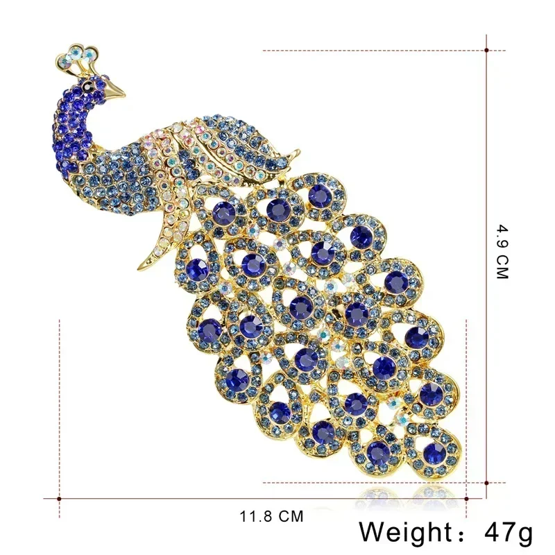 New Hot Jewelry Pin Accessories Animal Brooch crystal from Austrian Extra Size Royal Blue Crystal Rhinestone Peacock Brooch