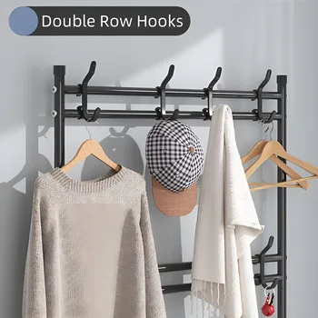 Shoe Rack Coat Rack Strand Simple Metal Storage Rack with Hooks Multipurpose Coat Hanger and Shoe Shelf  for Entryway Home 4