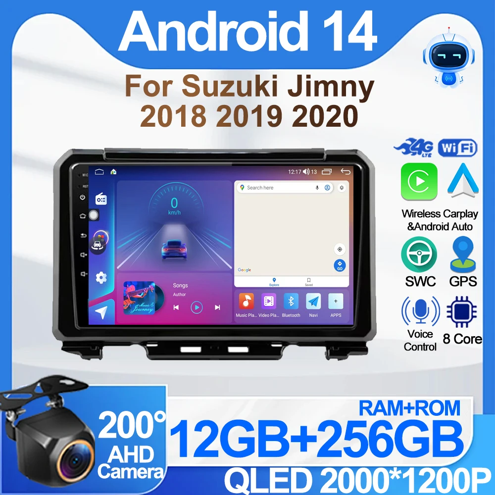 Car Android 14 For Suzuki Jimny JB64 2018 - 2020 Radio Video Player Head Unit Stereo 2 DIN 8 Core Carplay Android Auto Wifi DSP