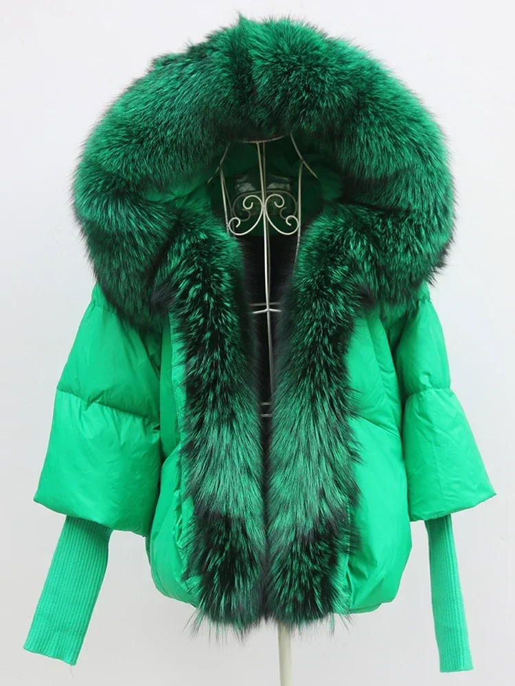 Doudoune à capuche en fourrure de renard véritable pour femme, manteau respirant, veste en duvet d'oie, col optique, luxe, chaud, automne, hiver, nouveau, 2024