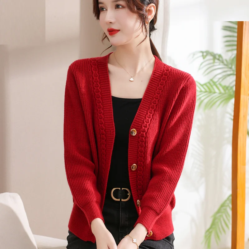 

Женский вязаный свитер Dongguan Daliang без катышков, осень-зима, длинный V-образный вырез, обычный тонкий открытый кардиган