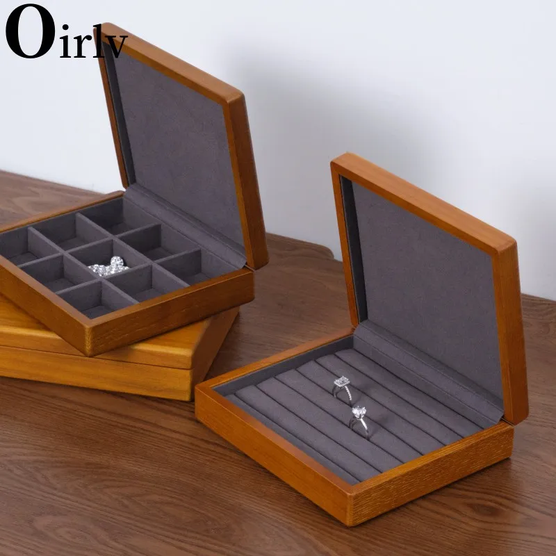 Oirlv Retro Wooden Display Box Super Fiber Material New Jewelry Box Solid Wood Earrings Ring Jewelry Display Box Display Props