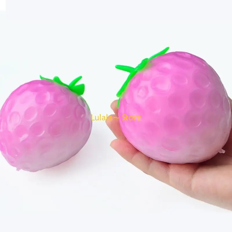 Y4QA Color Changing Strawberry Squeeze Toy Elastic Stress Ball Fruit Props Play For Adult Kids Hand Flexible Training