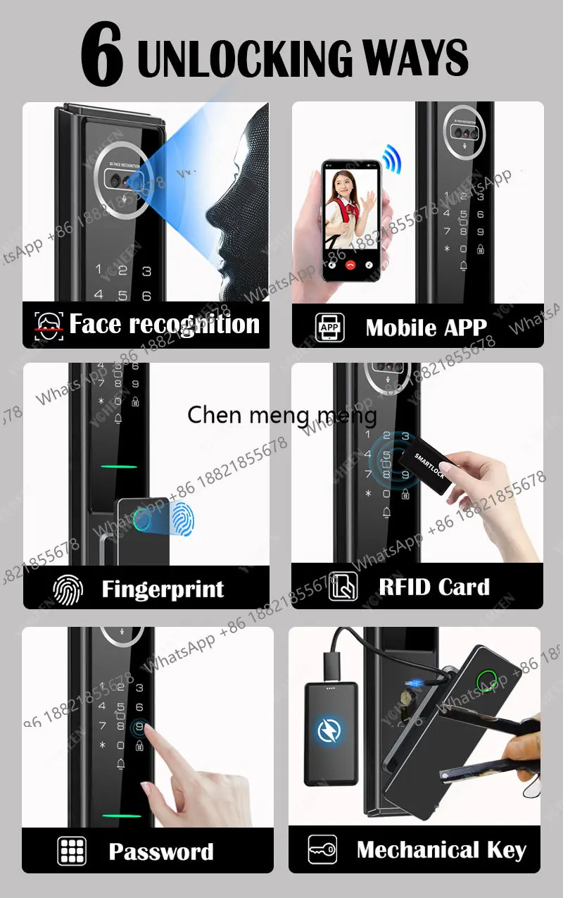 Biometric Palm Vein Face Fingerprint Recognition Smart Lock TTlock Wifi App Code Digital Door Lock Key Card Video Intercom Lcok