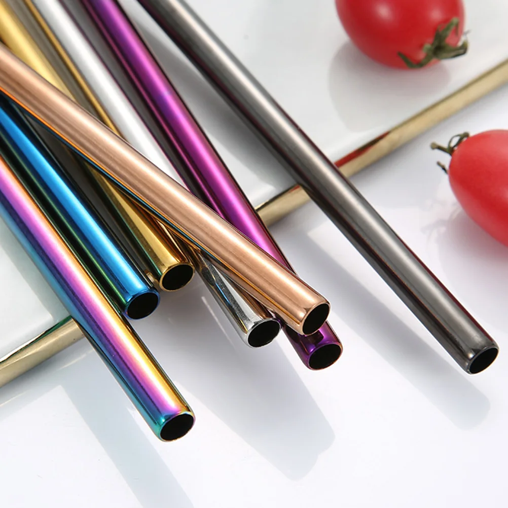 

7pcs Stainless Steel Stirrer Reusable Straws for Cocktail Drink Party Bar Supplies Washable Straw Black Color Beverages