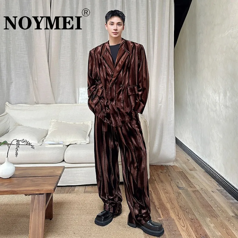 NOYMEI Autumn New Retro Style Men's Two-piece Sets Tailored Collar Single-breasted Contrasting Colors Loose Blazer + Pants