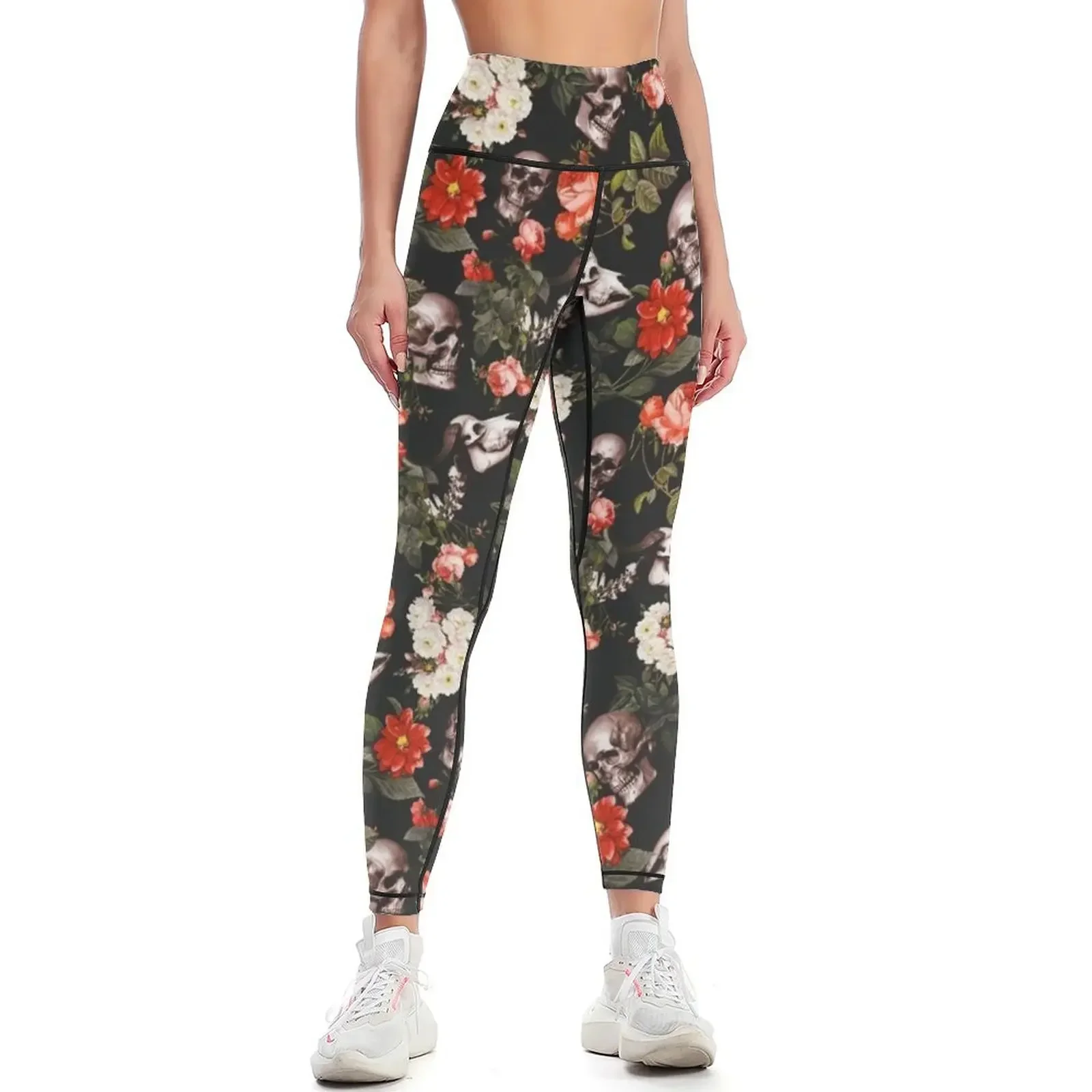 

Леггинсы с черепом и цветочным узором, спортивные леггинсы с эффектом пуш-ап, сексуальная женская активная одежда, женские леггинсы с высокой талией