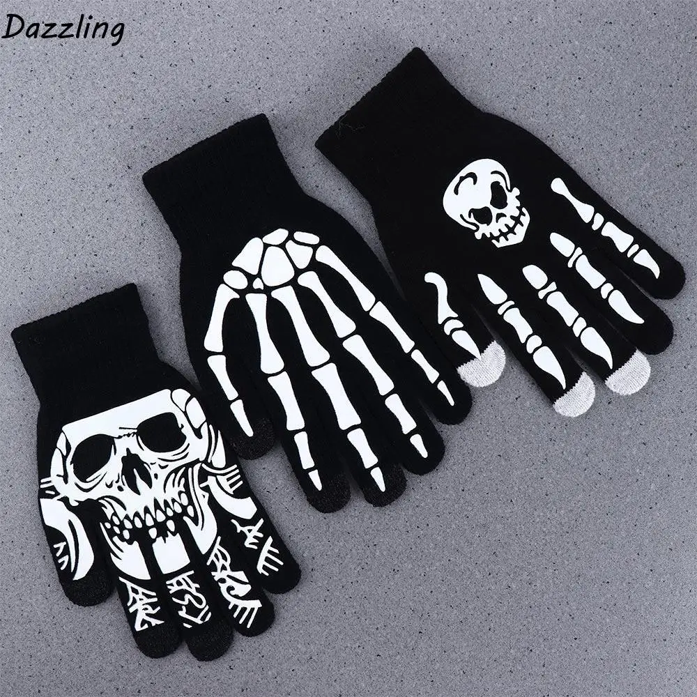 

Non Slip Male Skull Hand Bone Skeleton Full Finger Gloves Fashion Accessories Half-finger Gloves Halloween Luminous Mittens