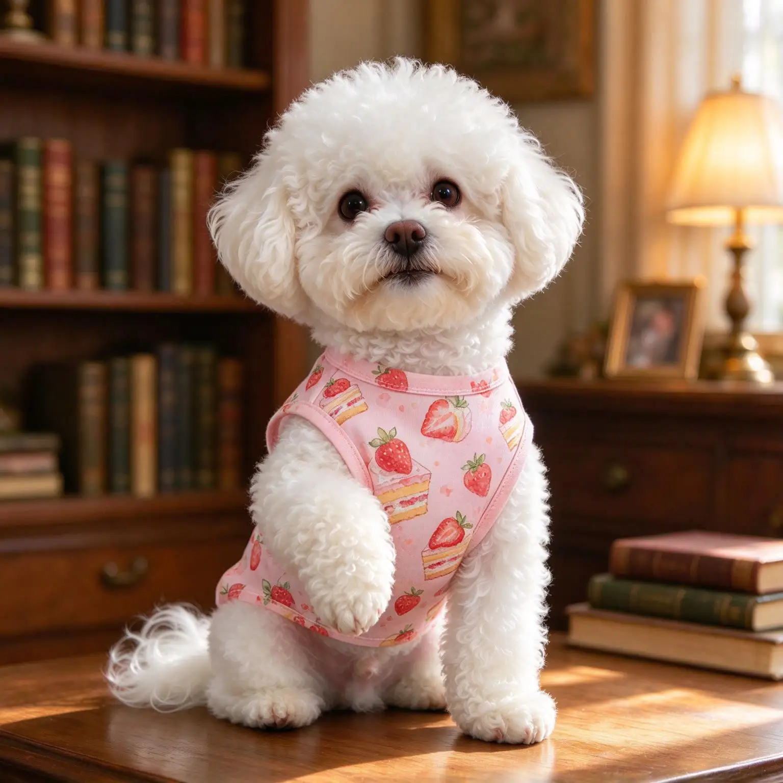 Pet Dog Cat Vest Pink Strawberry Cake Print Breathable Sleeveless Shirt for Small Medium Pets Sweet Dessert Theme Daily Wear