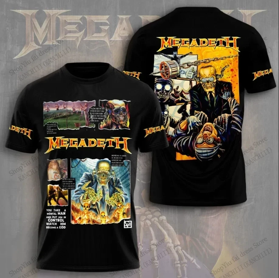 2026 Megadeth Rock Band Tour 3D Print T-shirt Men Women Fashion Hip Hop Oversized Short Sleeve Tops Tee Album Shirt Men Clothes