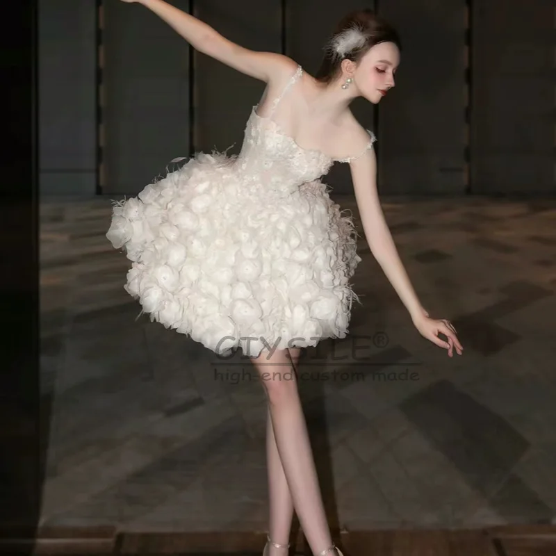 GIYSILE Gaun Prom Kustom Gaun Pengantin Ringan Tali Spaghetti 2025 Gaun Angsa Putih Bunga 3D Applique Tanpa Lengan Gaun Pengantin