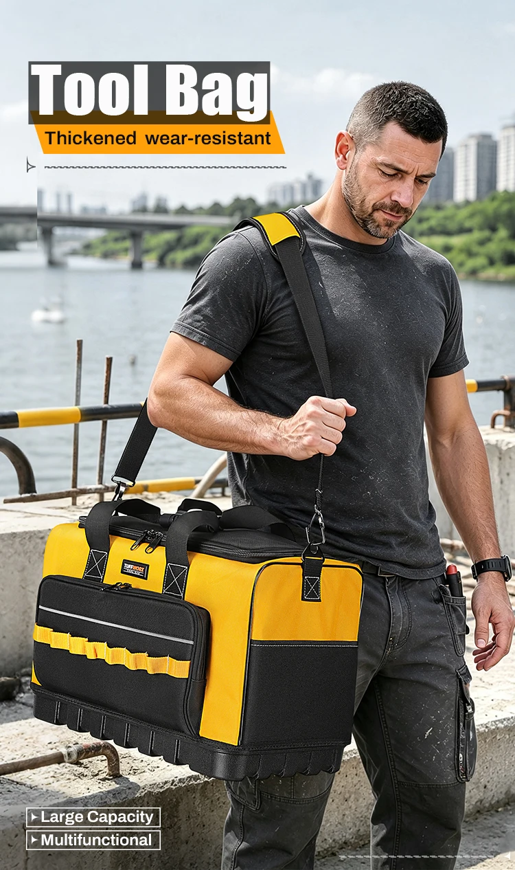 TUFFWORX Werkzeugtasche mit festem Boden, robuste Werkzeugtasche mit mehreren Fächern, Werkzeugtasche mit verstellbarem Schultergurt – Detail 1
